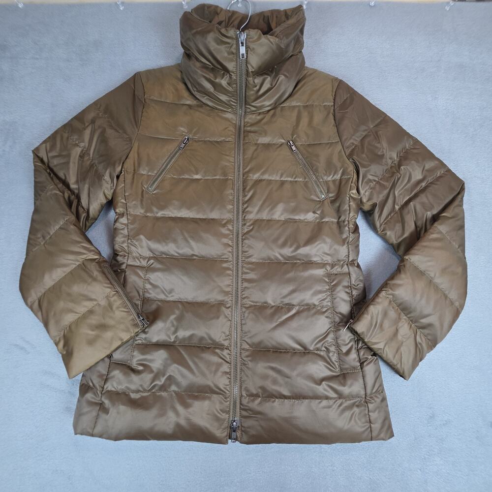 Eileen Fisher Petite PP Brown Puffer Jacket Full Zip Lightweight Coat